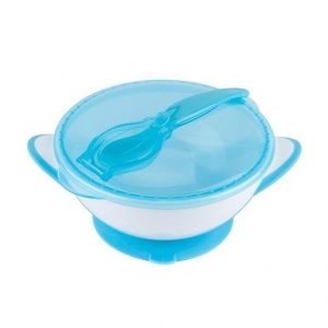 BabyOno tányér tapadó aljú fedeles kanállal 1063/01 kék